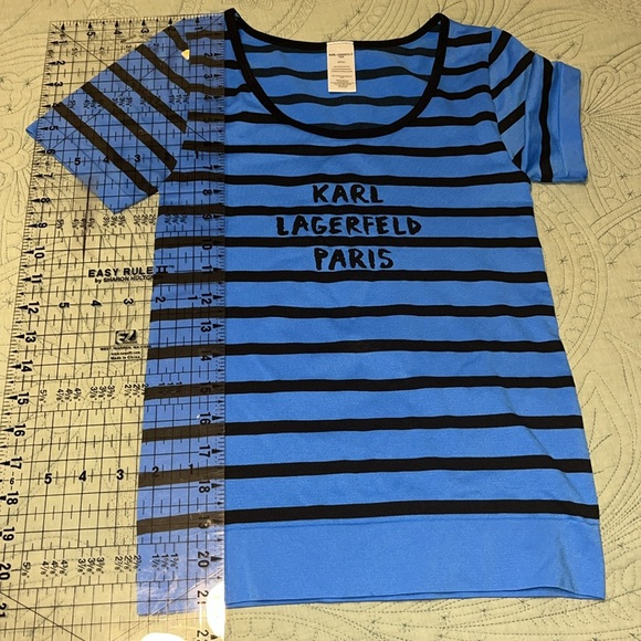 Karl Lagerfeld Paris Blue and Black Striped Seamless T-Shirt -Women’s Size Small - Picture 12 of 14